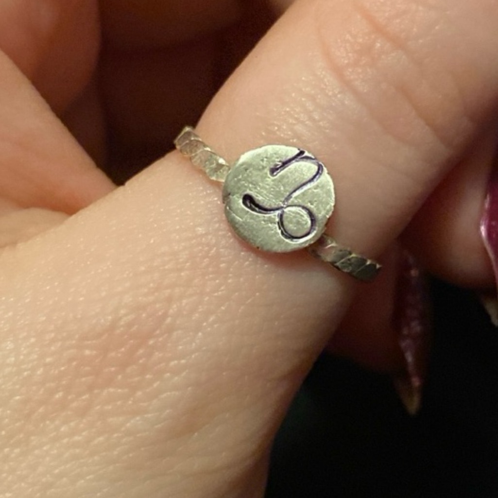 Capricorn Zodiac Sign Stamp Ring  Size 7